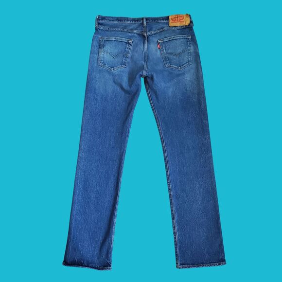 Men's Levi's 501 Distressed Blue Jeans - Picture 2 of 8